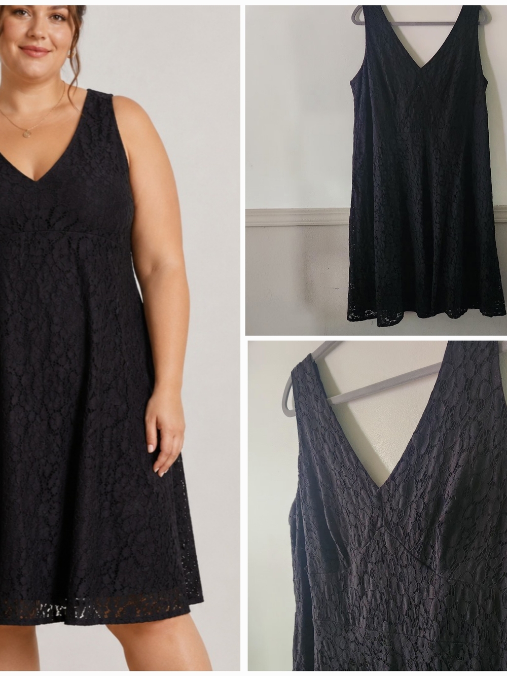 Women's Black Lace V-Neck Knee Length Dress Size 20W